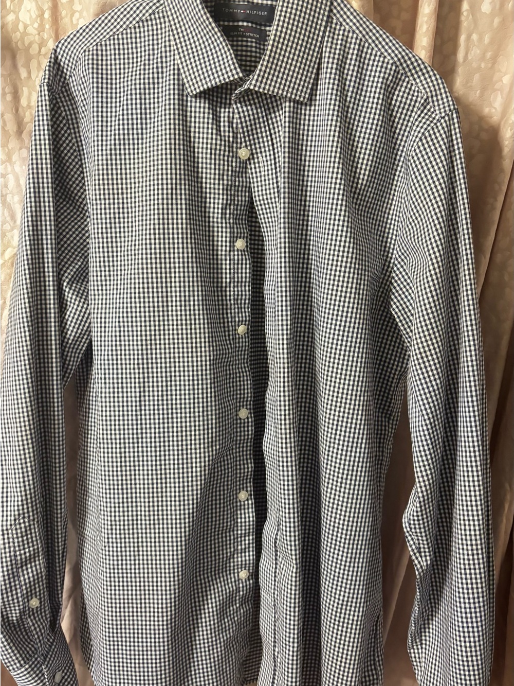 Tommy Hilfiger Men’s Black and White Gingham Dress Shirt